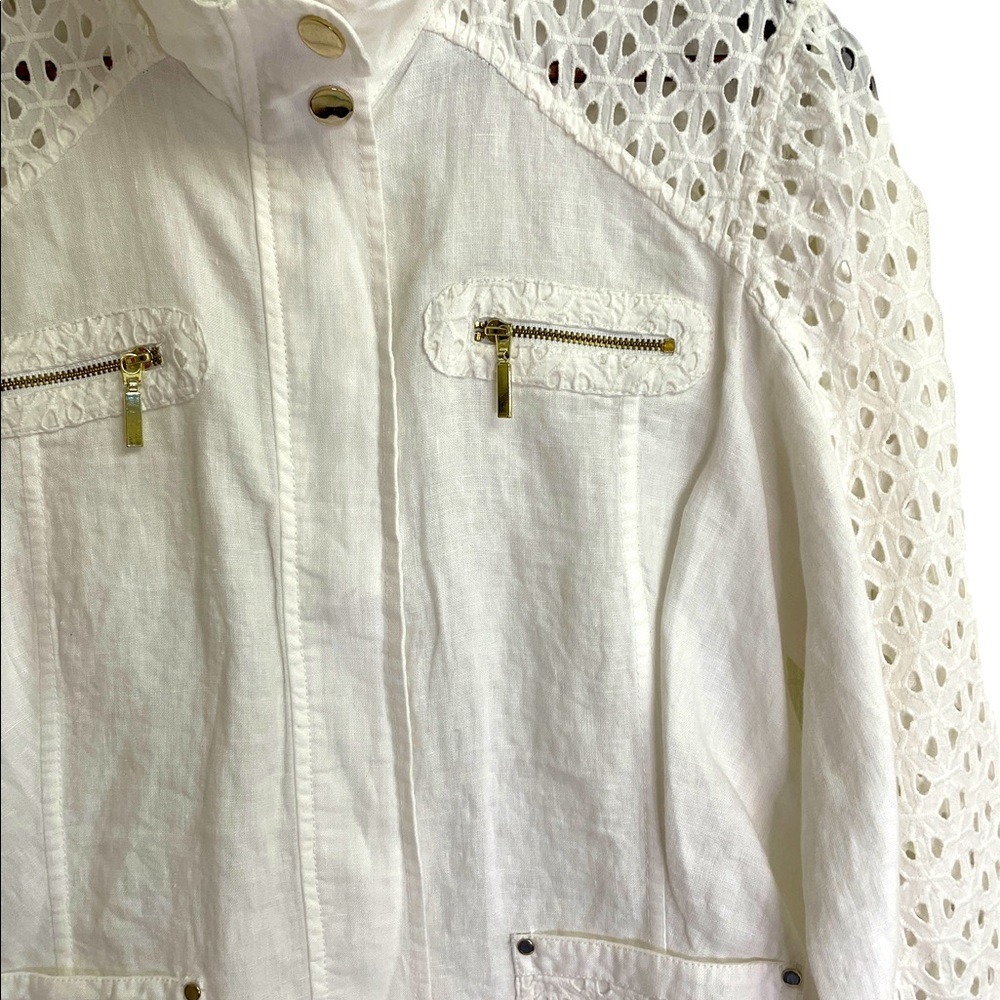Chico's Linen Eyelet Jacket Women Size Small White Pockets - Picture 5 of 9
